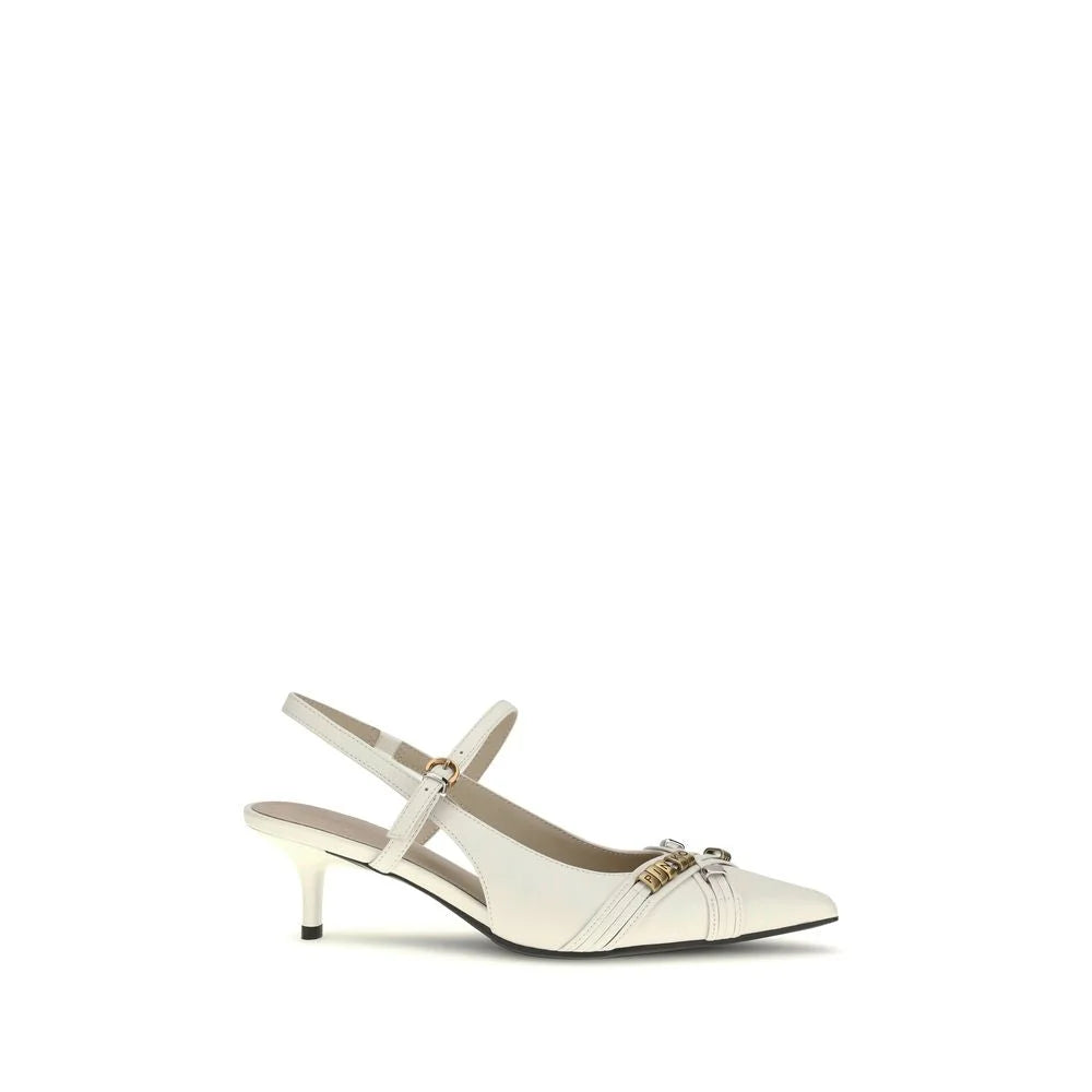 PINKO White Calf Leather Bos Taurus Mid Heel Pumps
