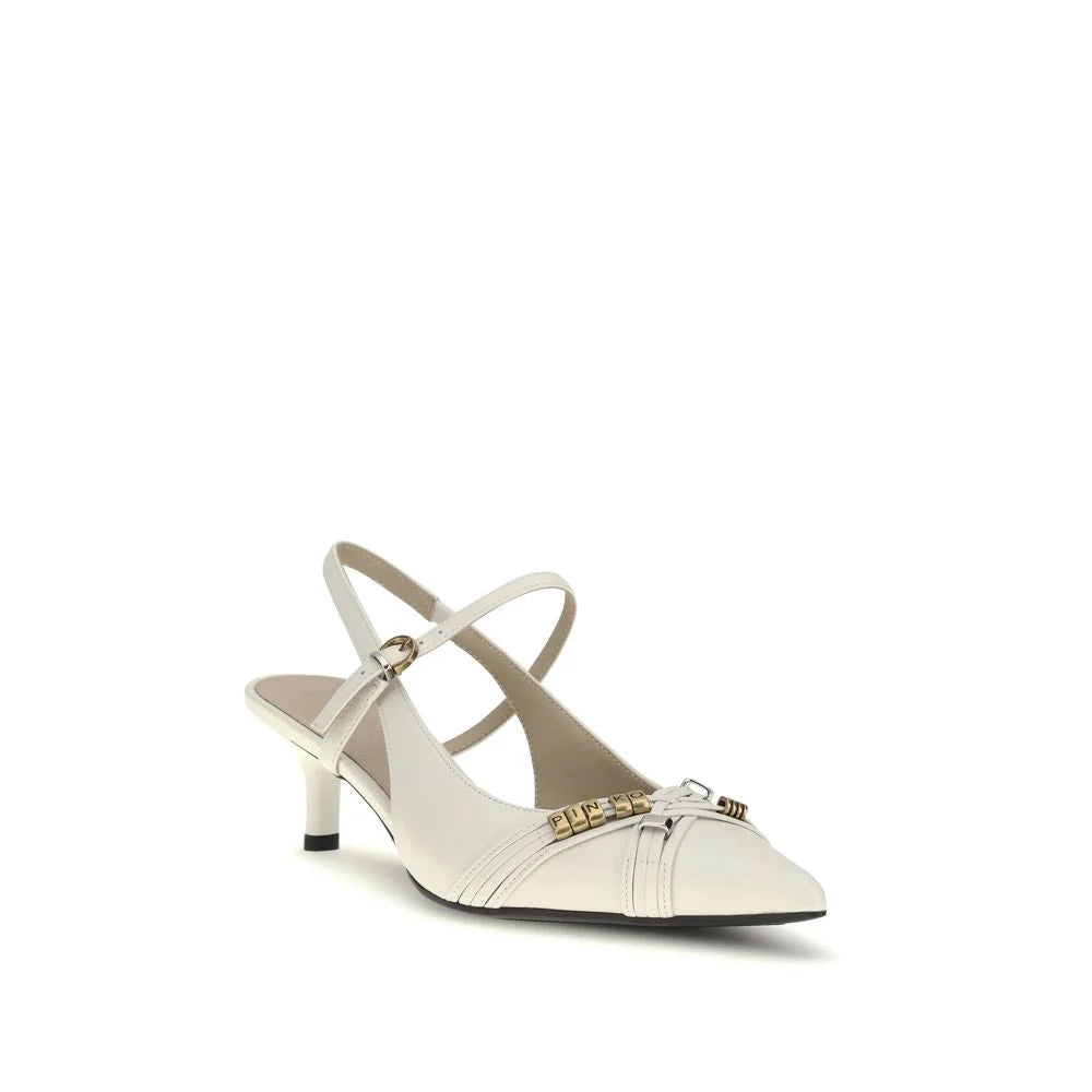 PINKO White Calf Leather Bos Taurus Mid Heel Pumps - EU37/US7