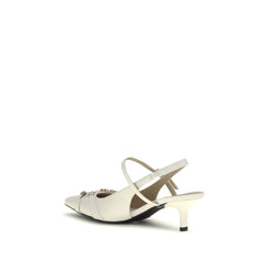 PINKO White Calf Leather Bos Taurus Mid Heel Pumps - EU37/US7