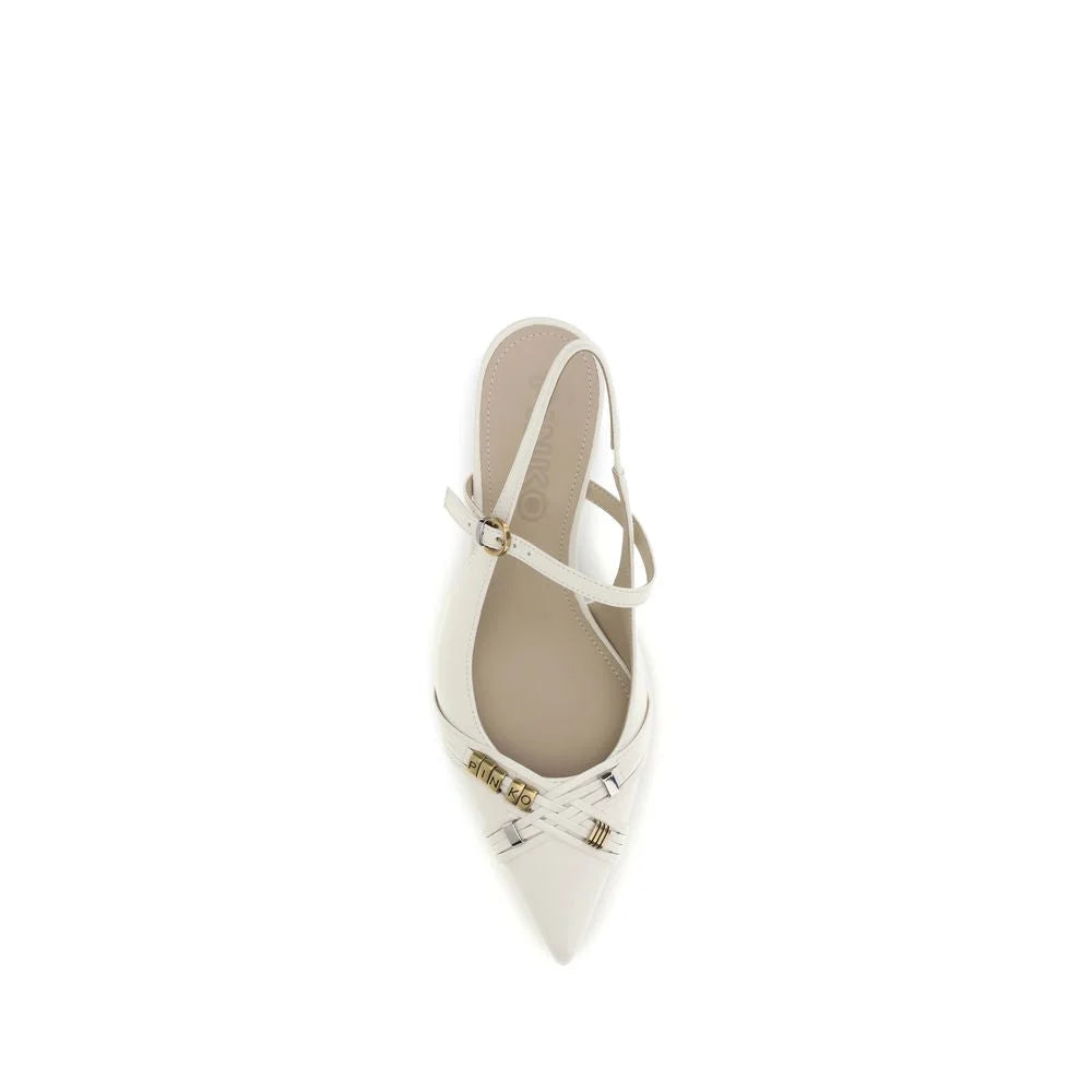 PINKO White Calf Leather Bos Taurus Mid Heel Pumps - EU37/US7