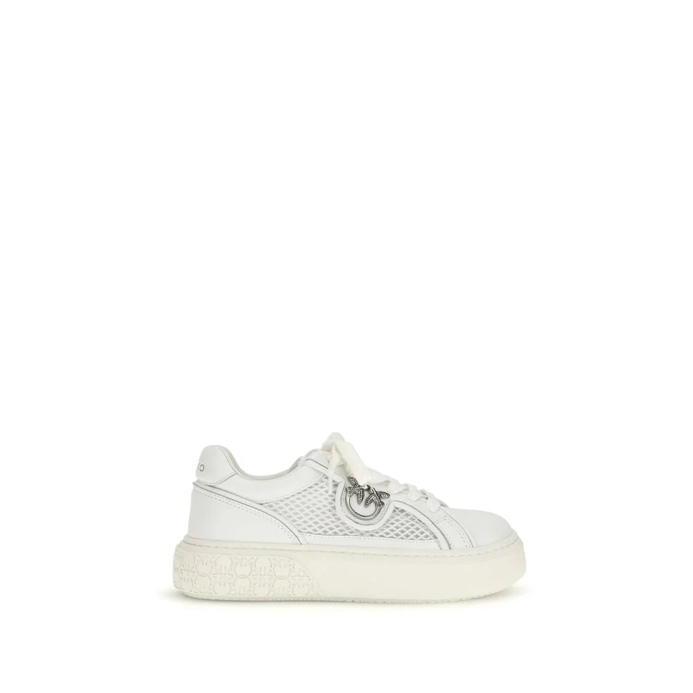 PINKO White Calf Leather Bos Taurus Platform Sneakers