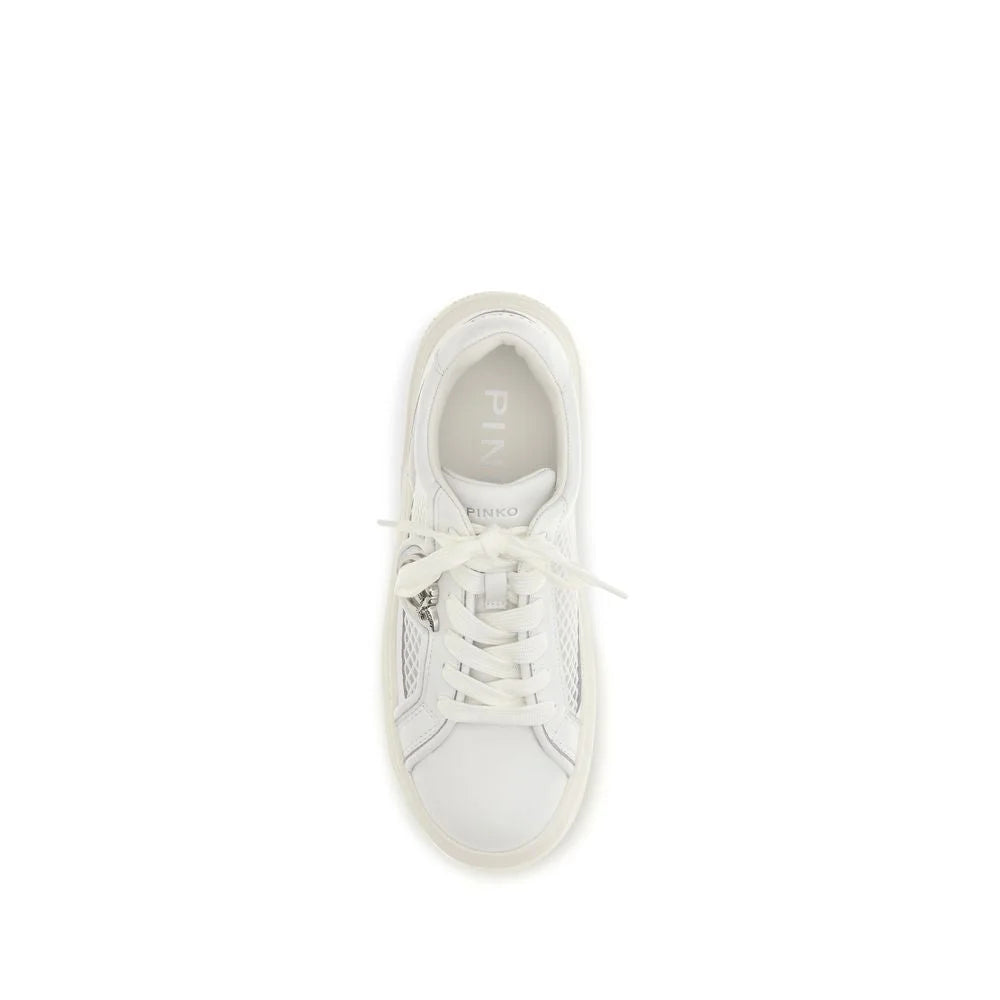 PINKO White Calf Leather Bos Taurus Platform Sneakers