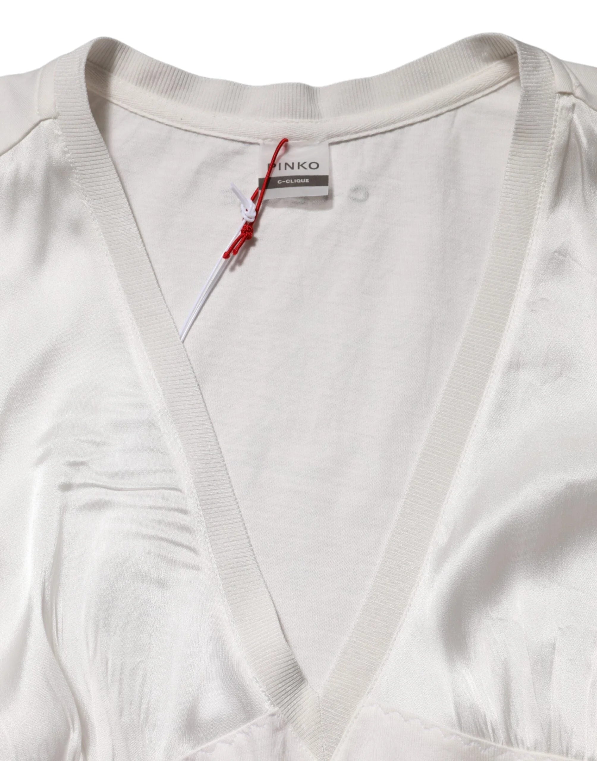 PINKO White Silk Blend Lace Trim Sleeveless V-Neck Women’s Top - M - Tank Tops