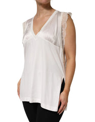 PINKO White Silk Blend Lace Trim Sleeveless V-Neck Women’s Top - M - Tank Tops