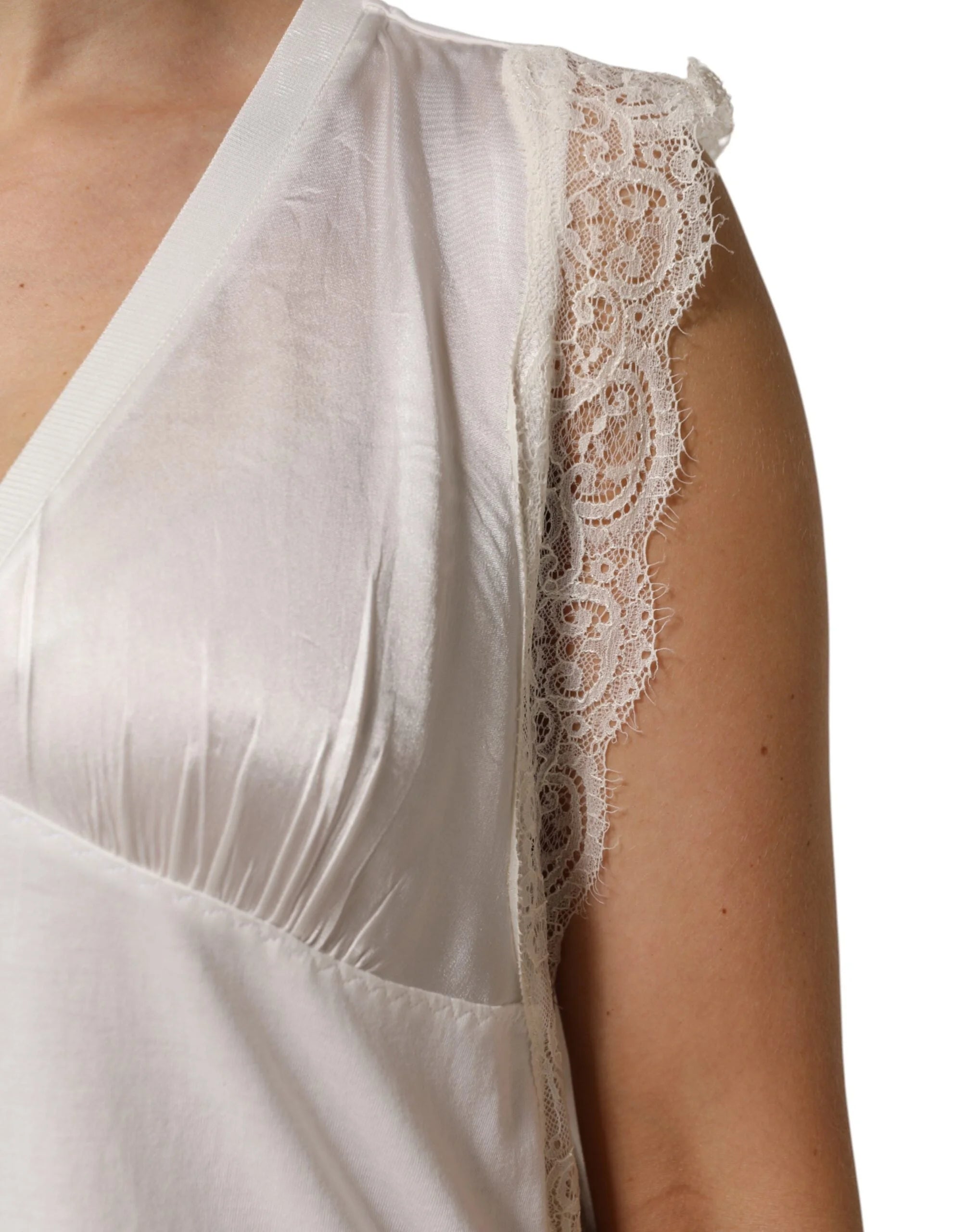 PINKO White Silk Blend Lace Trim Sleeveless V-Neck Women’s Top - M - Tank Tops