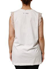PINKO White Silk Blend Lace Trim Sleeveless V-Neck Women’s Top - M - Tank Tops