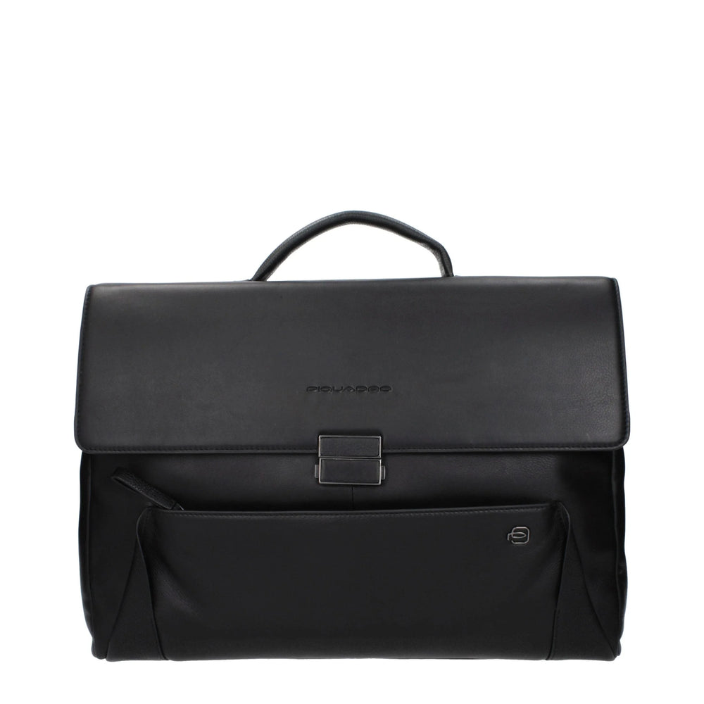 Bolsa de couro preta Piquadro para negócios e laptop