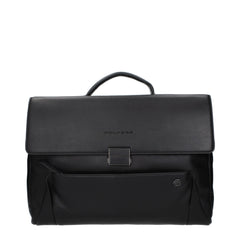 Piquadro Black Leather Business And Laptop Bag