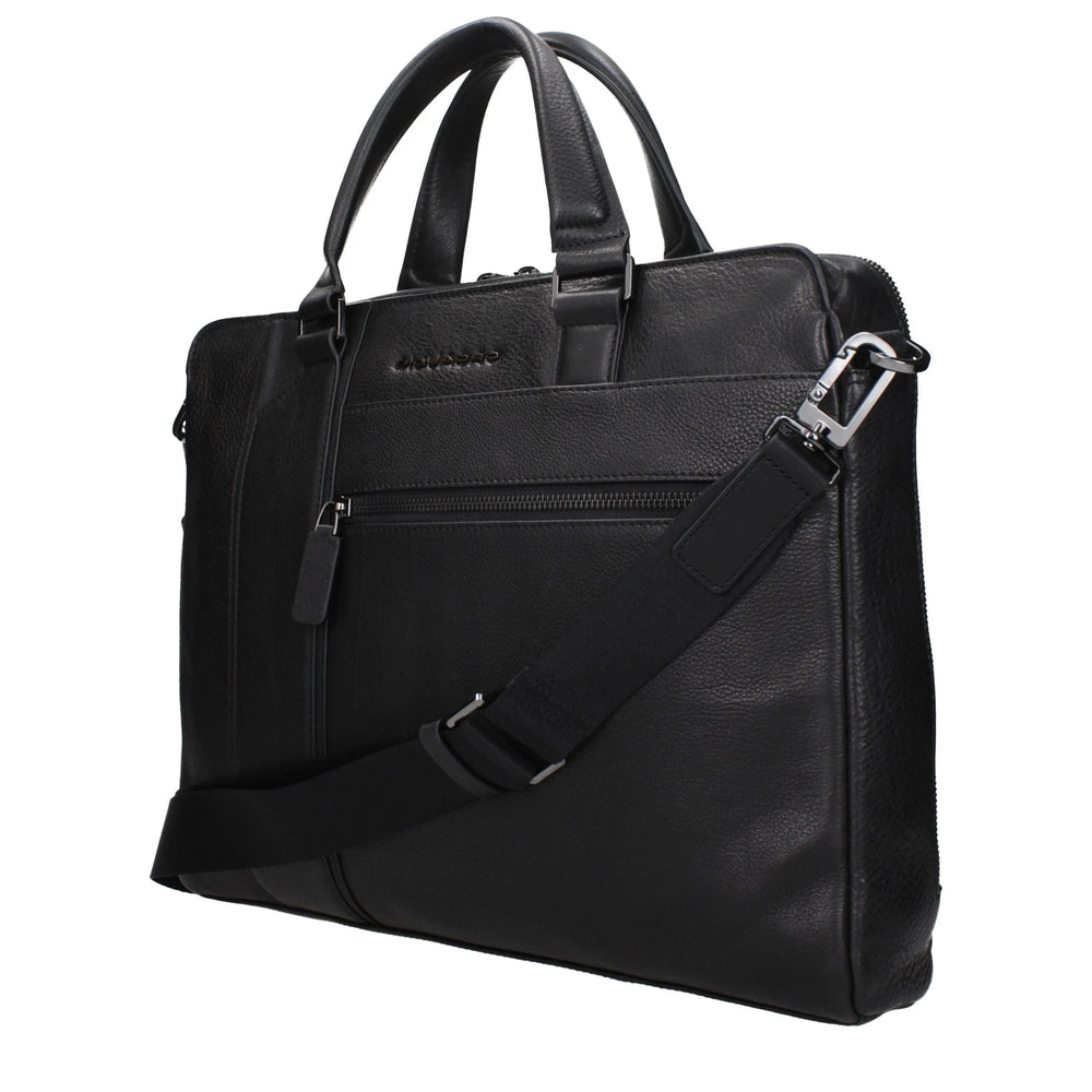 Piquadro Black Leather Business And Laptop Bags