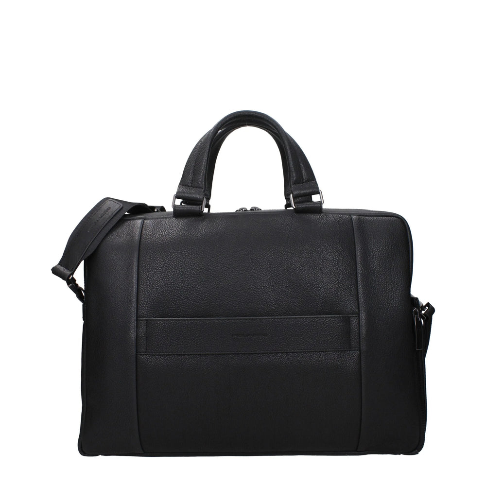 Piquadro Black Leather Business And Laptop Bags