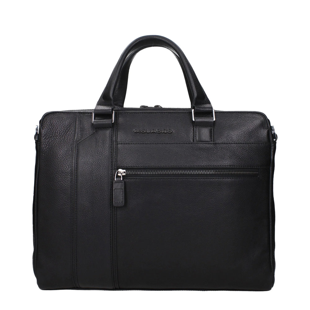Piquadro Black Leather Business And Laptop Bags