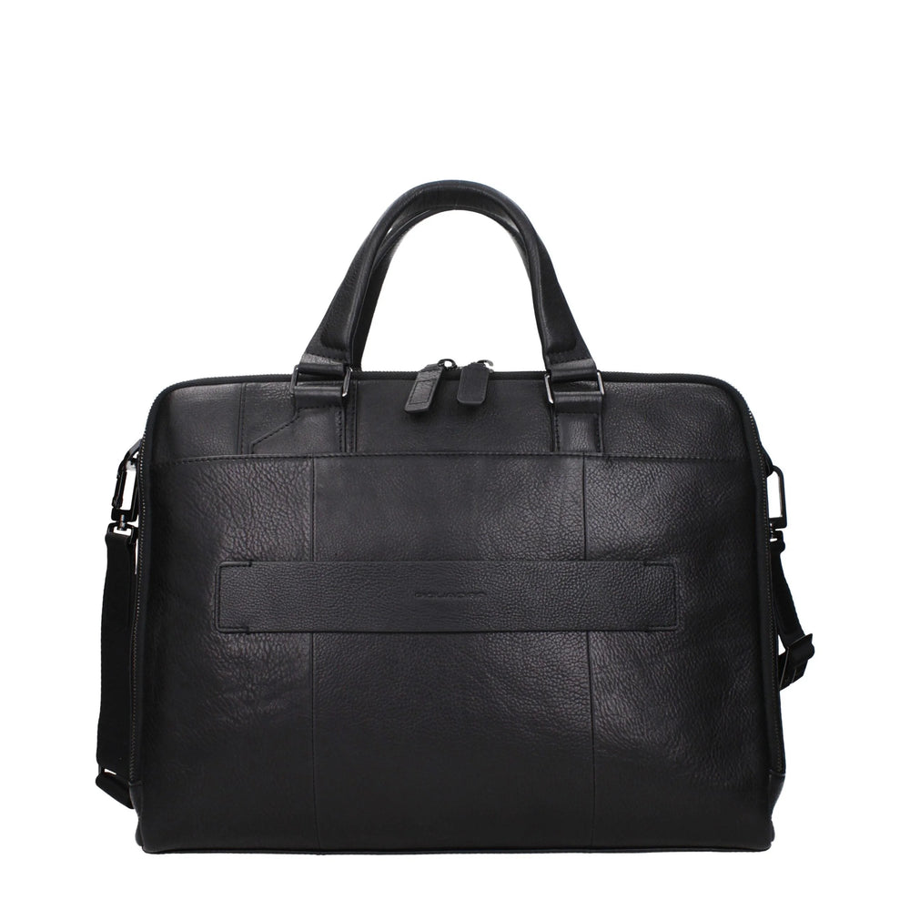 Piquadro Black Leather Business And Laptop Bags