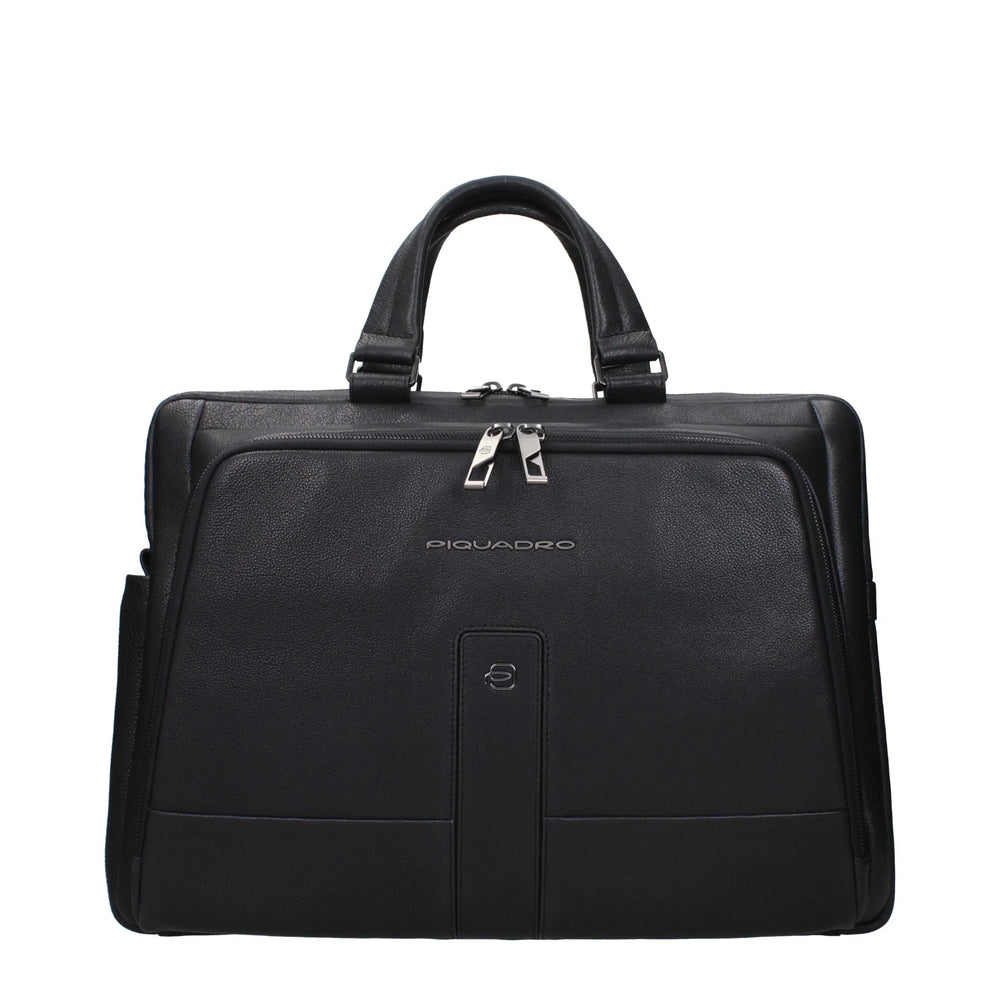 Piquadro Black Leather Business And Laptop Bags