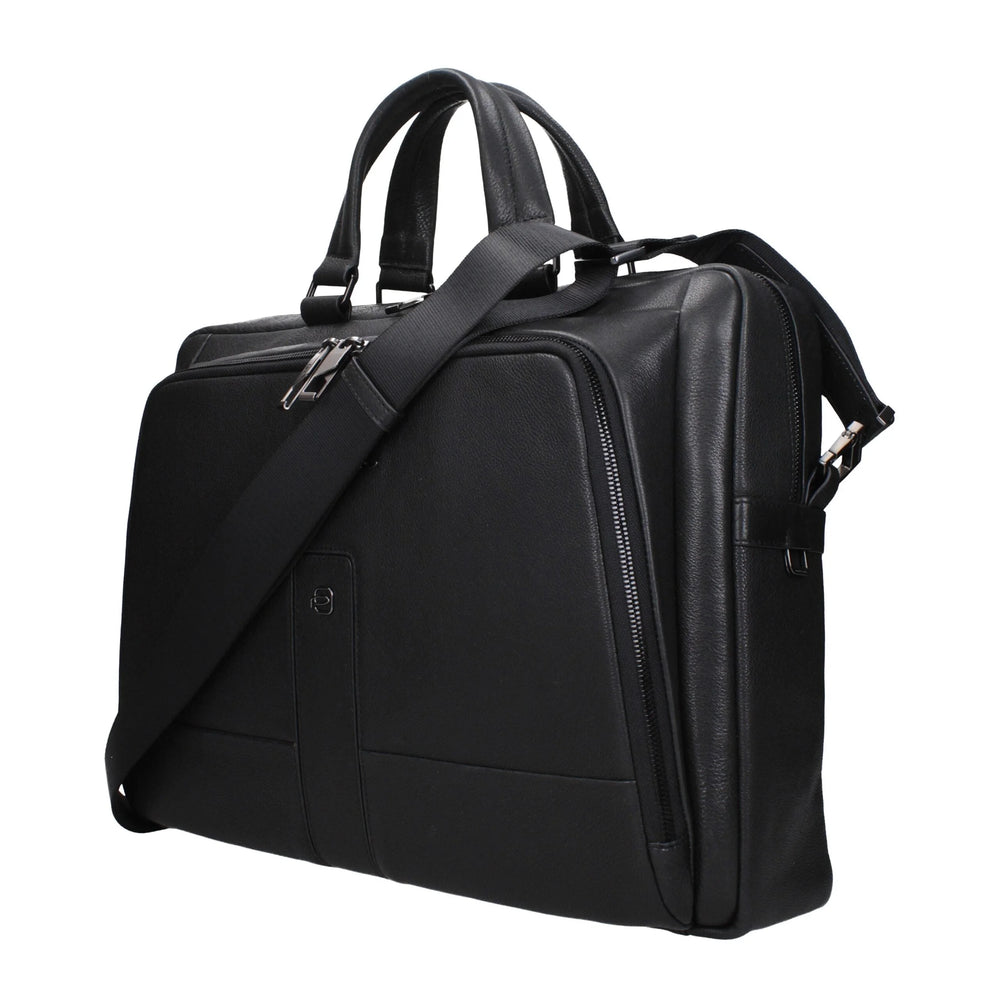 Piquadro Black Leather Business And Laptop Bags