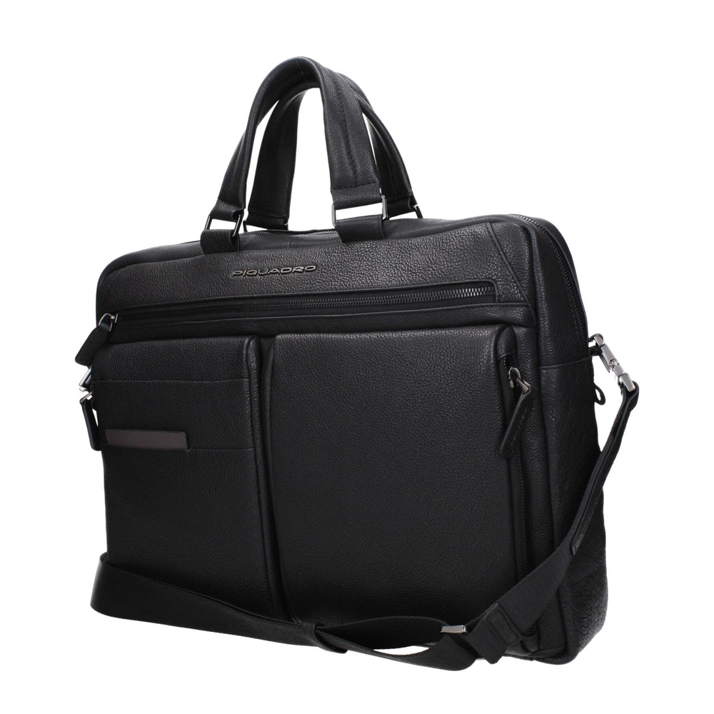 Piquadro Black Leather Business And Laptop Bags