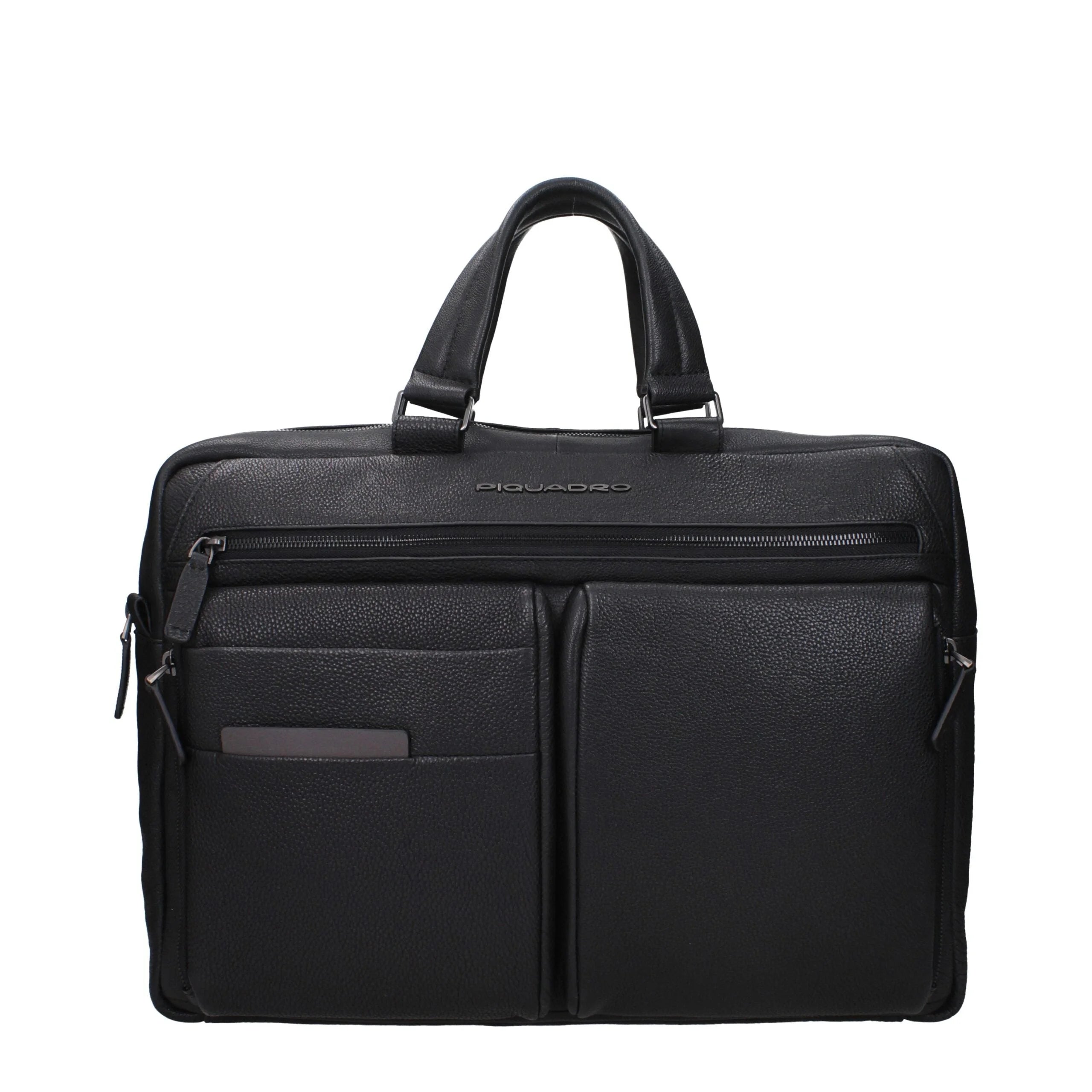 Piquadro Black Leather Business And Laptop Bags