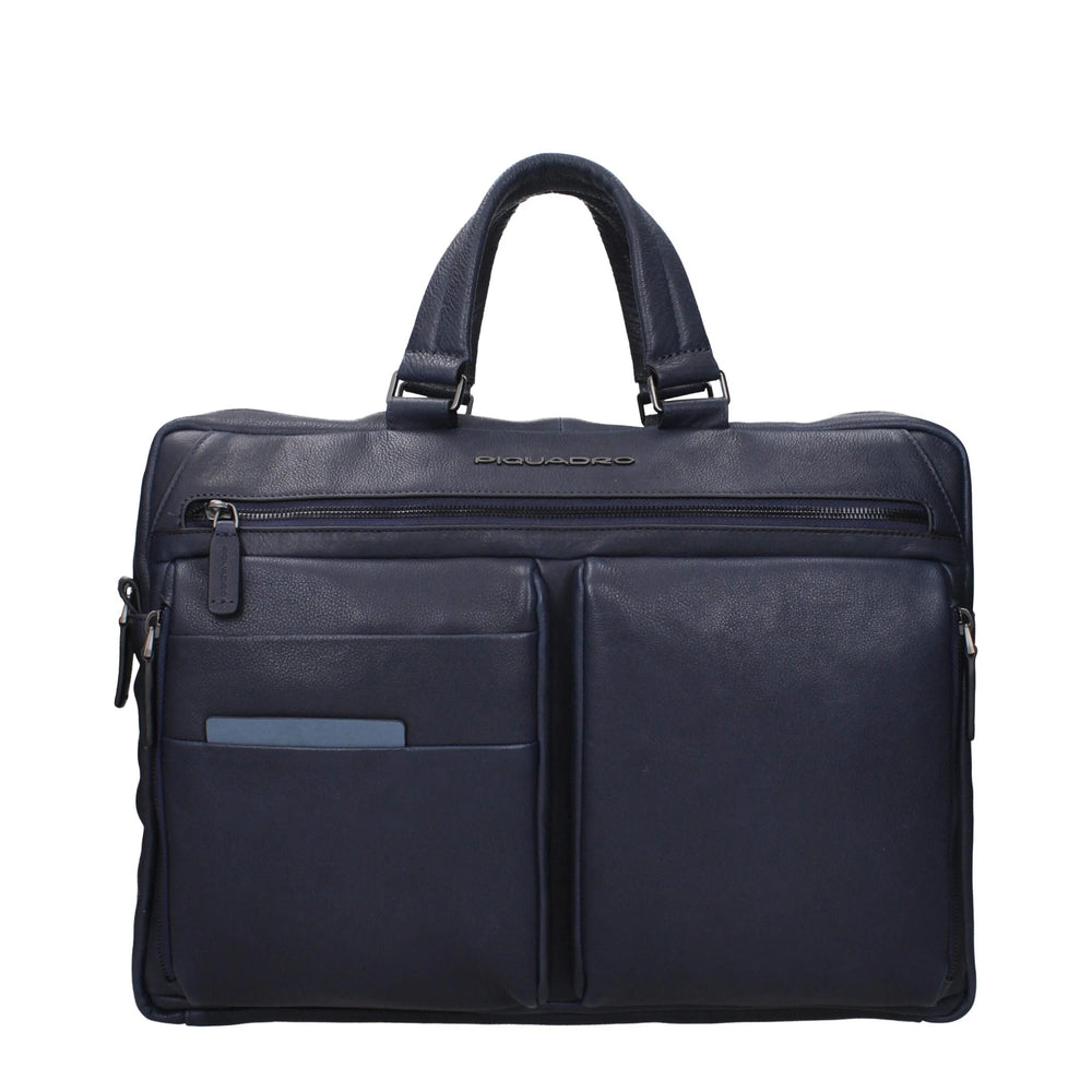 Piquadro Blue Leather Business And Laptop Bags