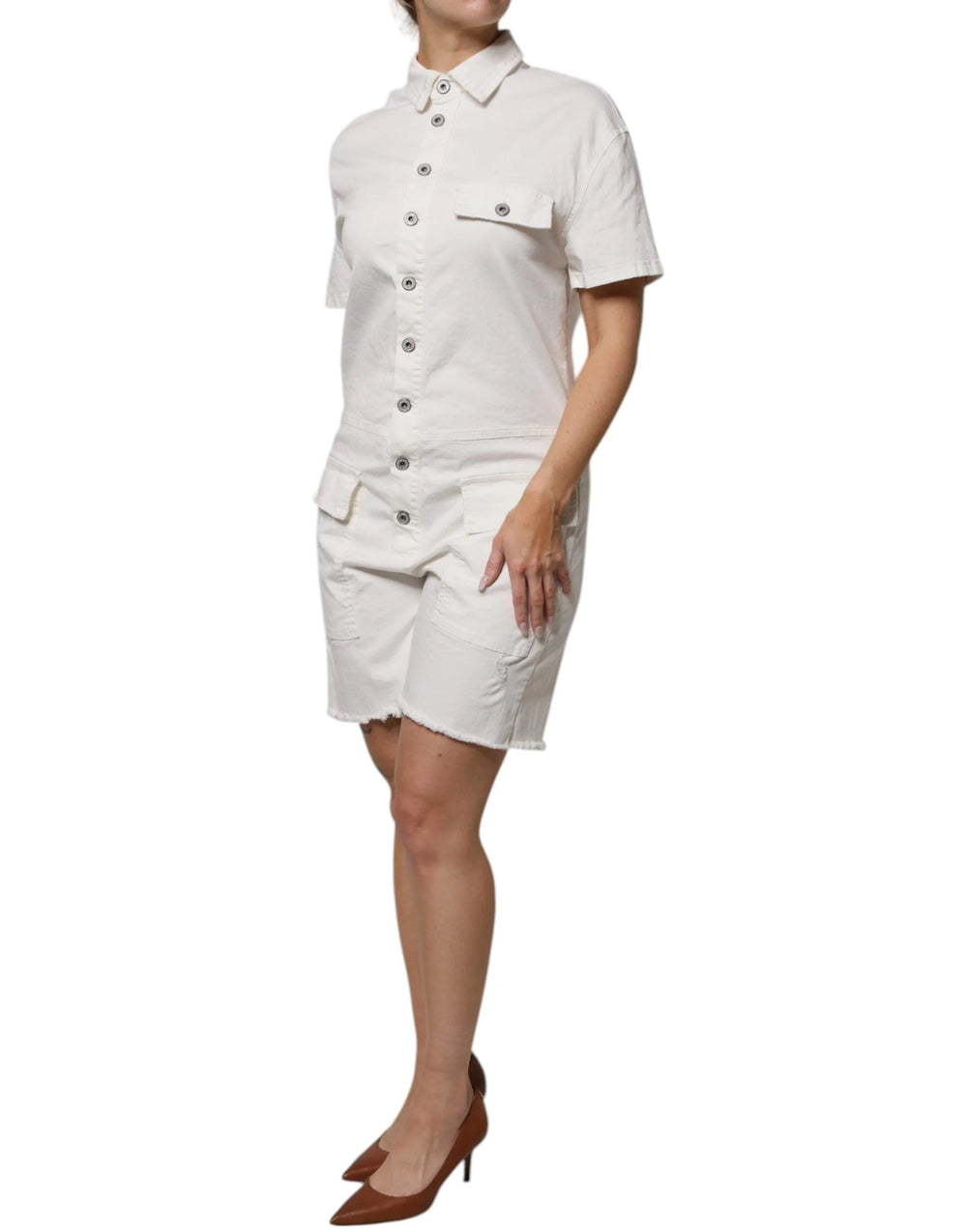 Please White Cotton Short Sleeves Button Down Romper Dress - IT40|S - Dresses