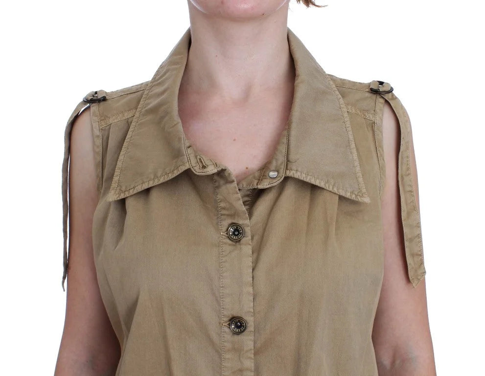 PLEIN SUD Beige Cotton Sleeveless Shirt - IT42 | S - Blouses