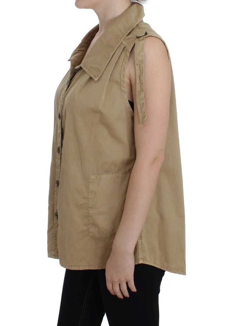 PLEIN SUD Beige Cotton Sleeveless Shirt - IT42 | S - Blouses