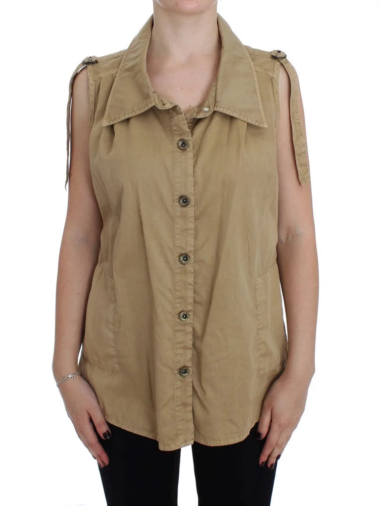 PLEIN SUD Beige Cotton Sleeveless Shirt - IT42 | S - Blouses
