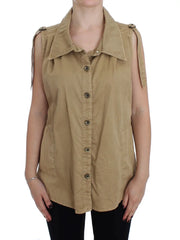 PLEIN SUD Beige Cotton Sleeveless Shirt - IT42 | S - Blouses