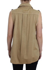 PLEIN SUD Beige Cotton Sleeveless Shirt - IT42 | S - Blouses