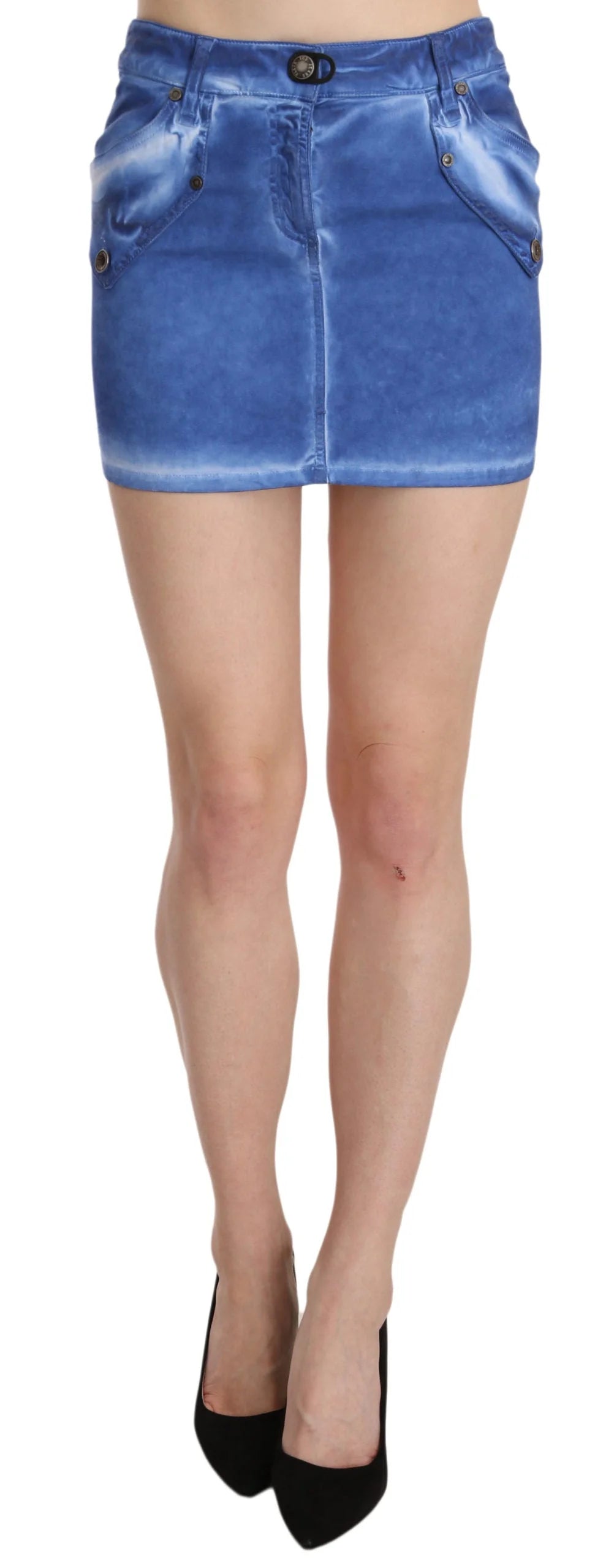 PLEIN SUD Blue Cotton Stretch Casual Mini Skirt - Skirts