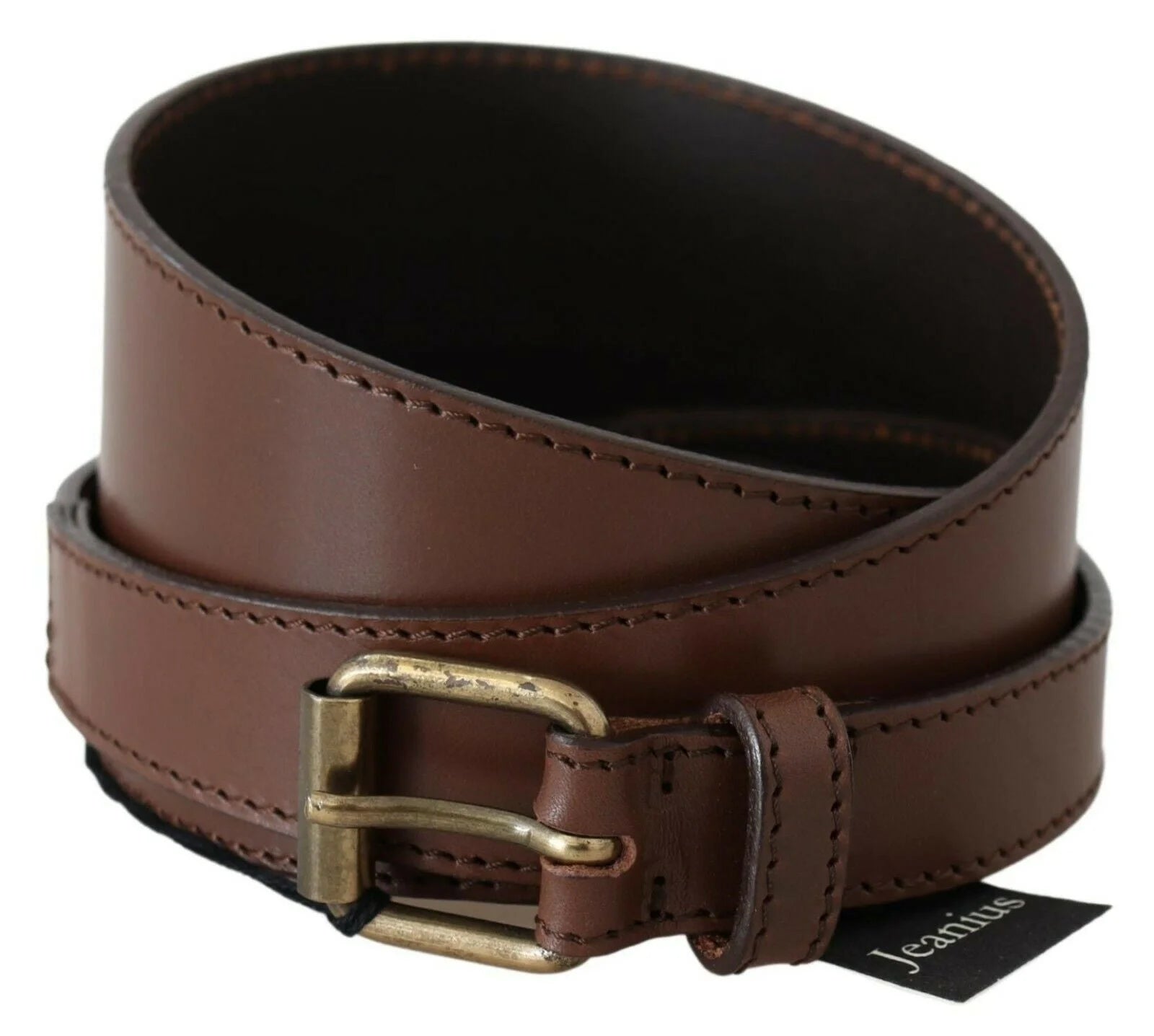 PLEIN SUD Brown Genuine Leather Rustic Metal Buckle Belt - 95 cm / 38 Inches - Belts