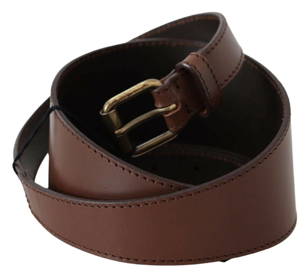 PLEIN SUD Brown Genuine Leather Rustic Metal Buckle Belt - 95 cm / 38 Inches - Belts