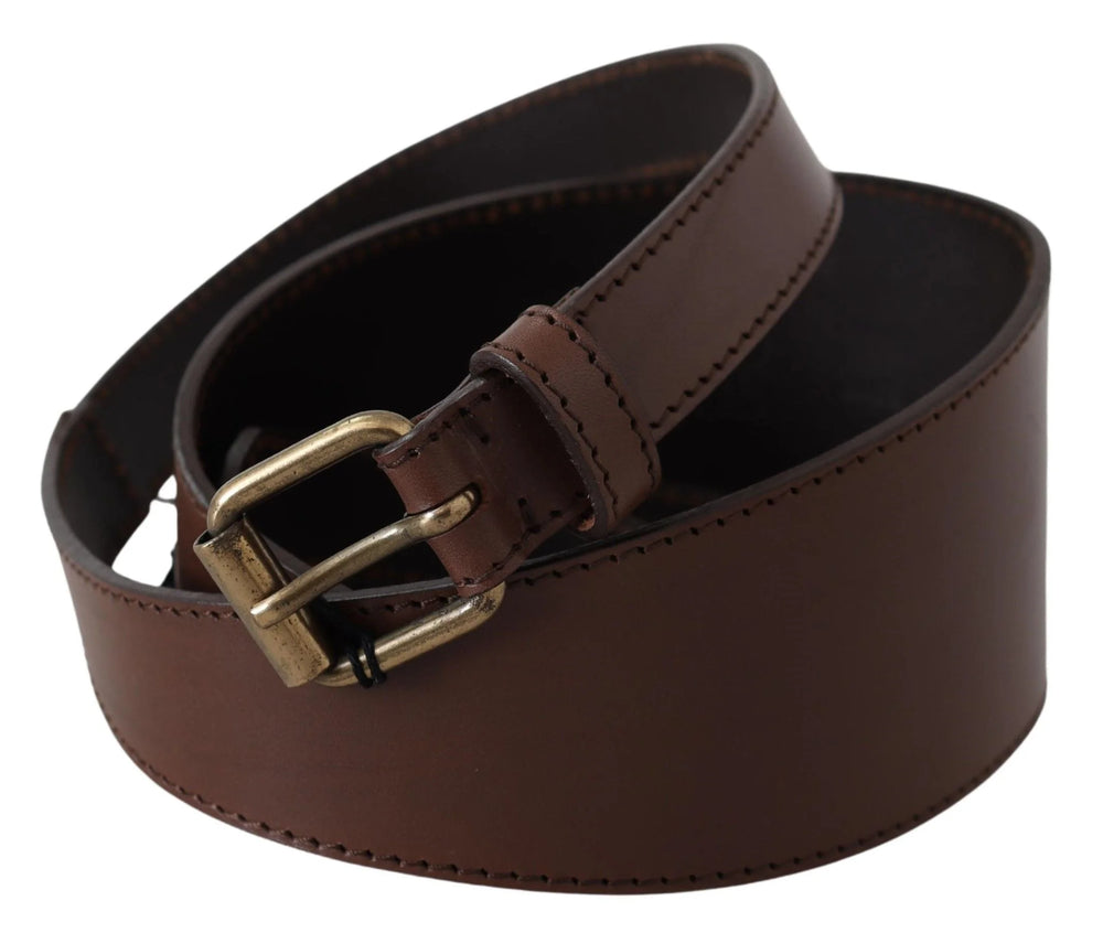 PLEIN SUD Brown Leather Gold Metal Buckle Belt - 130cm / 50inch - Belts