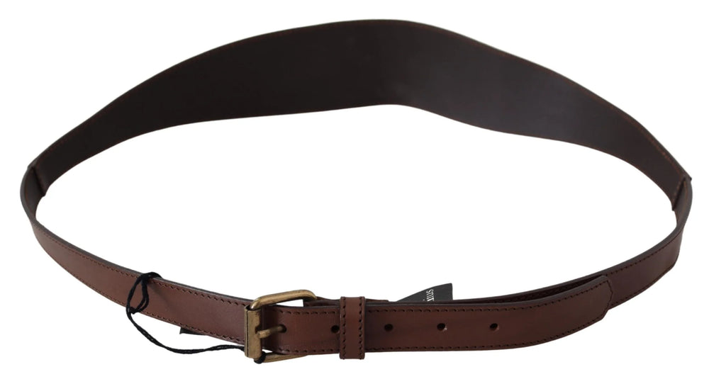 PLEIN SUD Brown Leather Gold Metal Buckle Belt - 130cm / 50inch - Belts