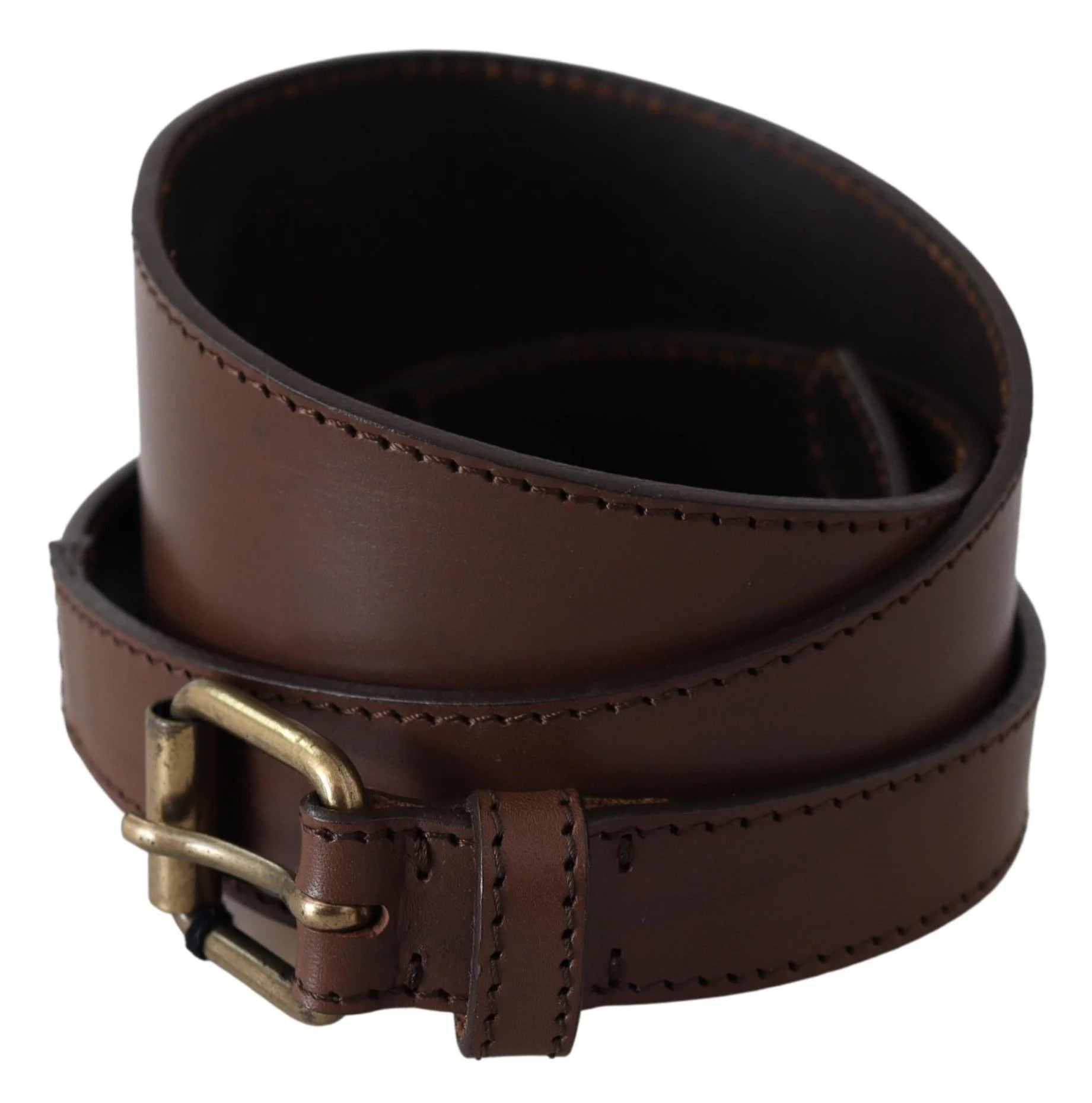 PLEIN SUD Brown Leather Gold Metal Buckle Belt - 130cm / 50inch - Belts