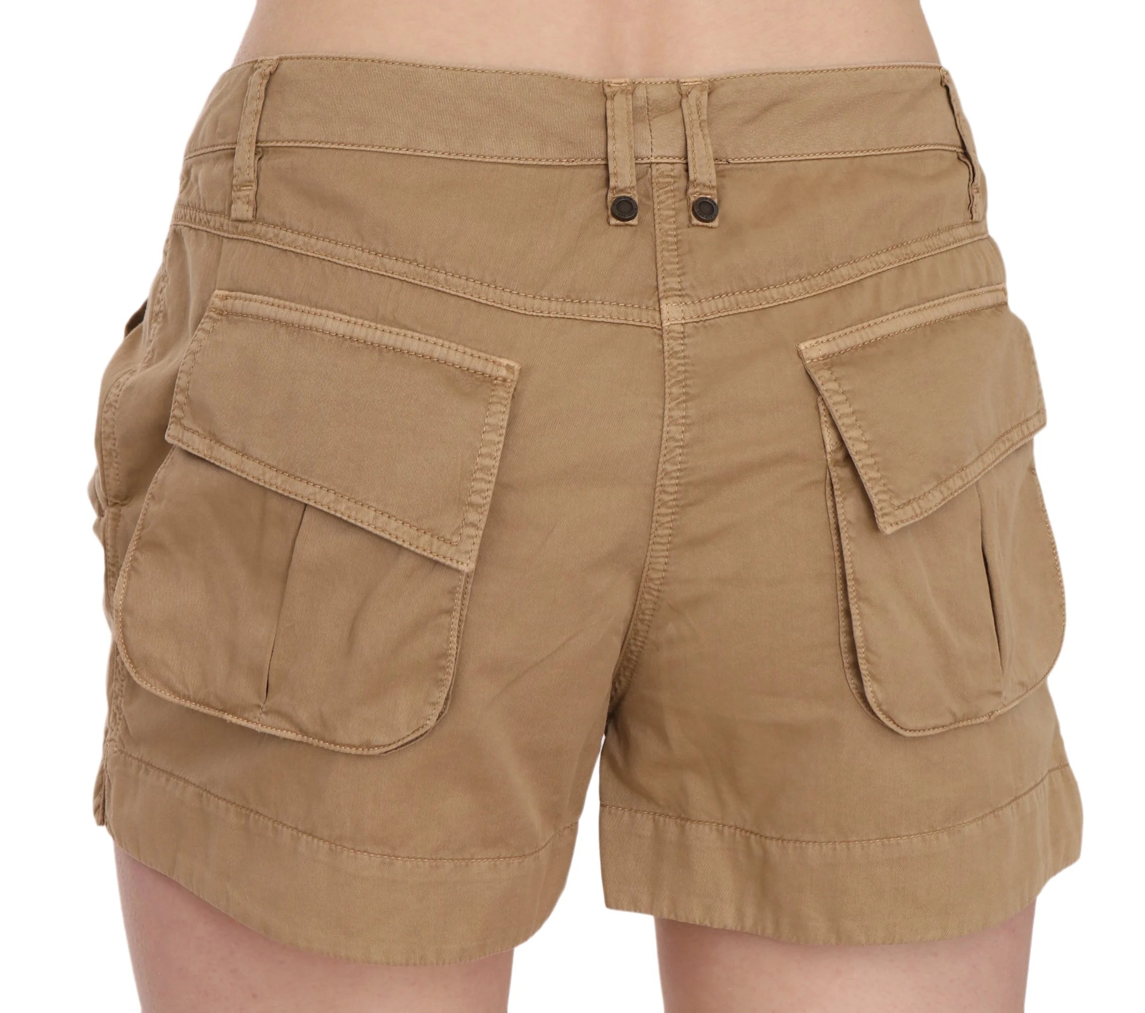 PLEIN SUD Brown Mid Waist 100% Cotton Mini Shorts - IT38|XS - Cargo Shorts