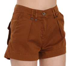 PLEIN SUD Brown Mid Waist Cotton Denim Mini Shorts - IT38|XS - Short Trousers