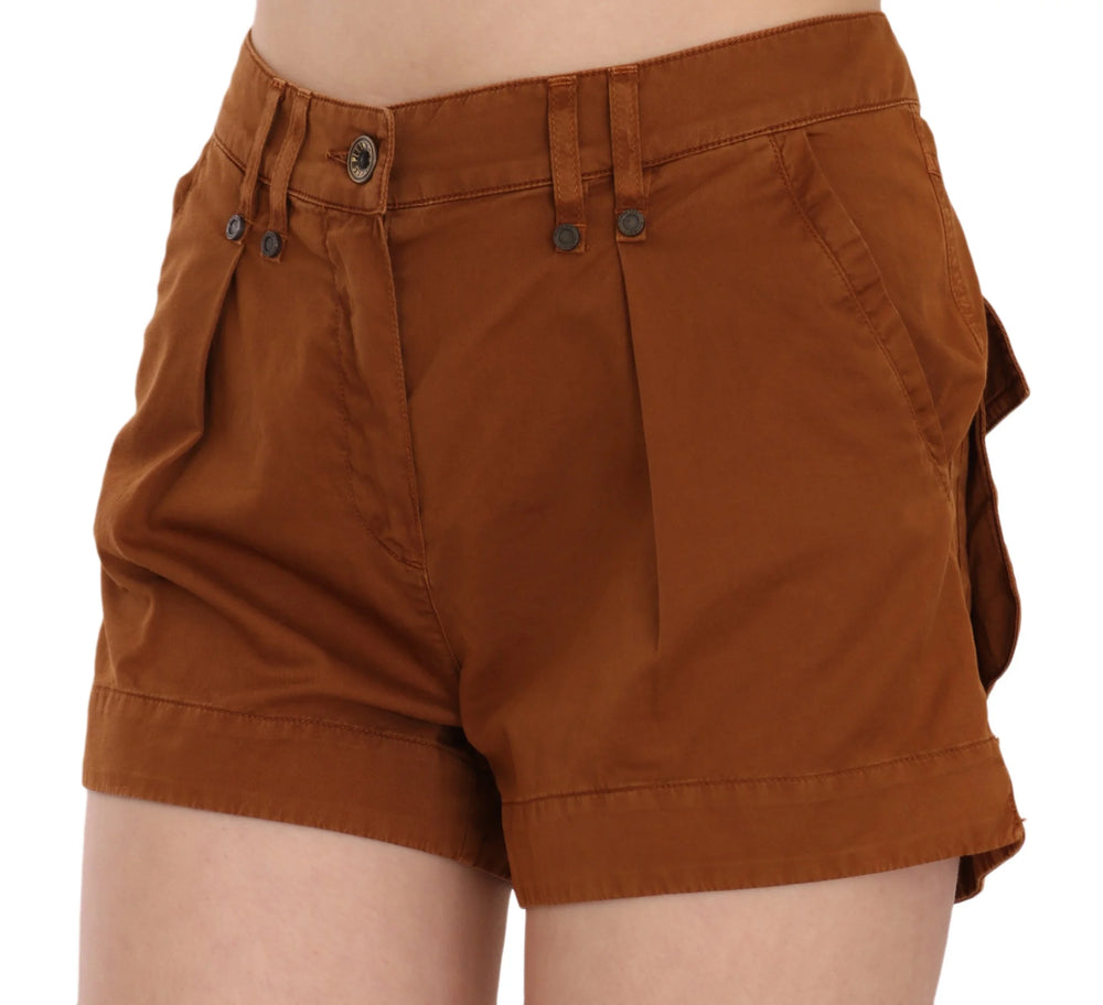 PLEIN SUD Brown Mid Waist Cotton Denim Mini Shorts - IT38|XS - Short Trousers
