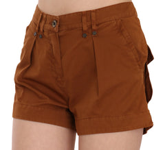 PLEIN SUD Brown Mid Waist Cotton Denim Mini Shorts - IT38|XS - Short Trousers