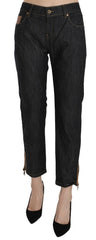 PLEIN SUD Cotton Blue High Waist Straight Cropped Trouser Jeans