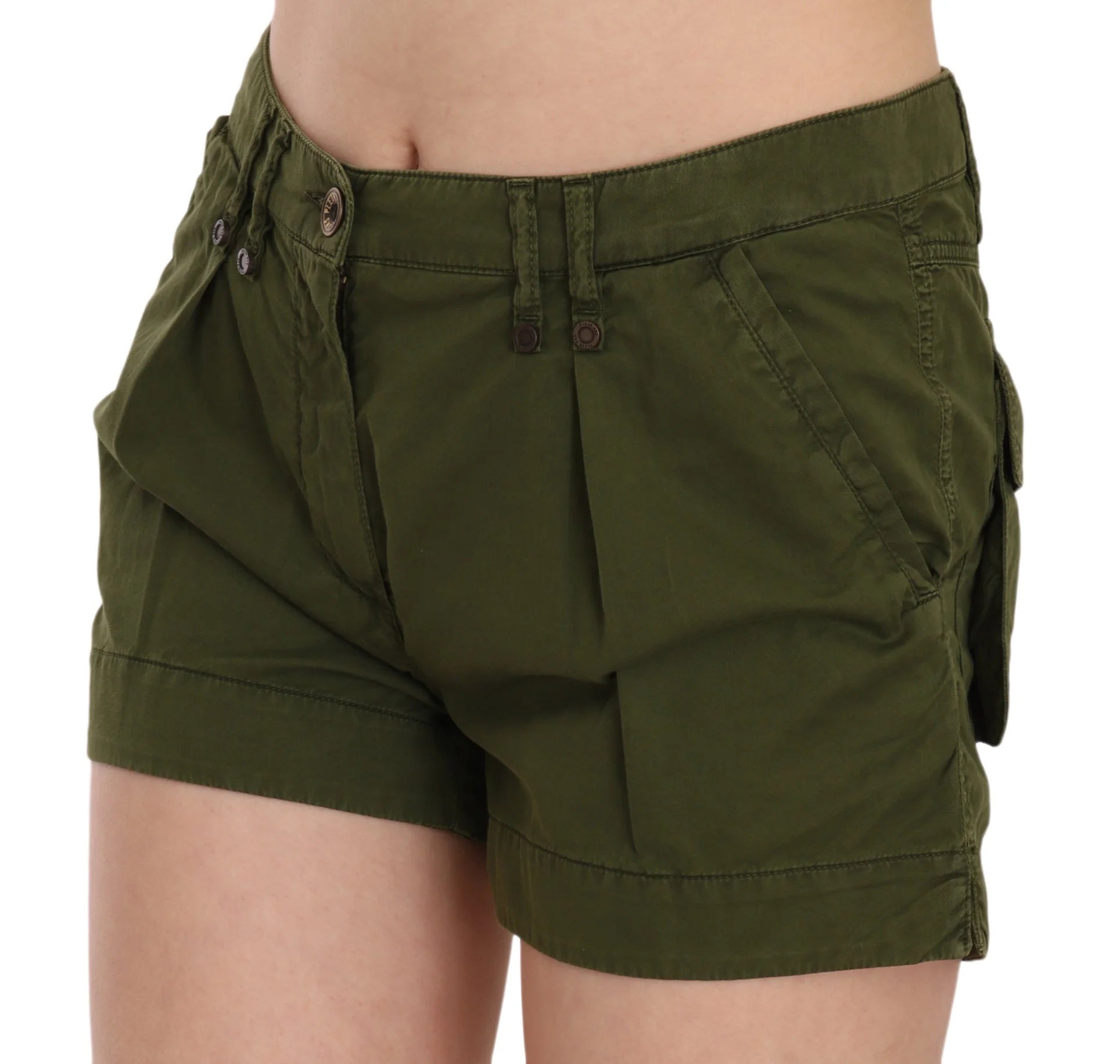 PLEIN SUD Green Mid Waist 100% Cotton Mini Shorts - IT40|S - Short Trousers