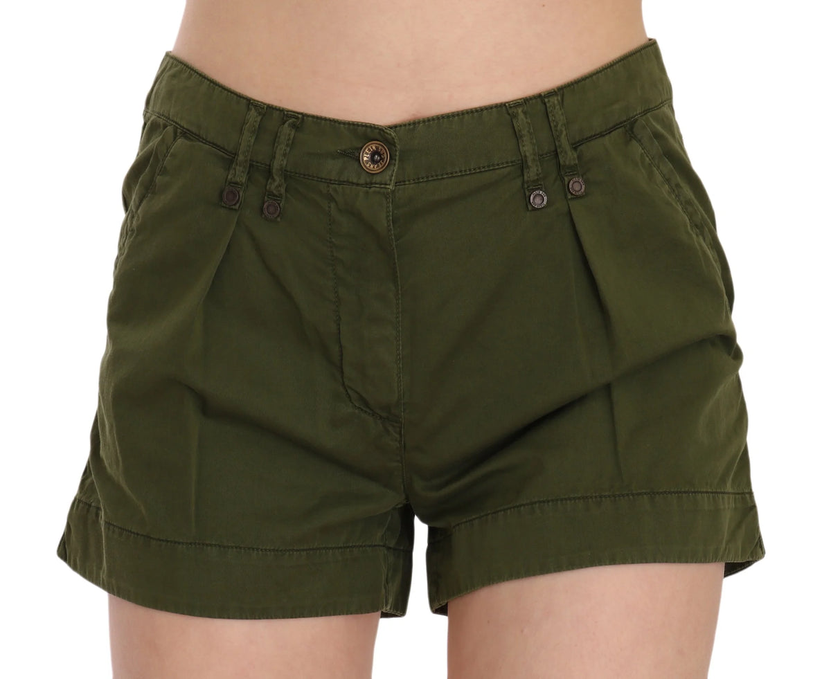 PLEIN SUD Green Mid Waist 100% Cotton Mini Shorts - IT40|S - Short Trousers