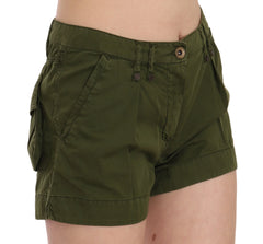 PLEIN SUD Green Mid Waist 100% Cotton Mini Shorts - IT40|S - Short Trousers