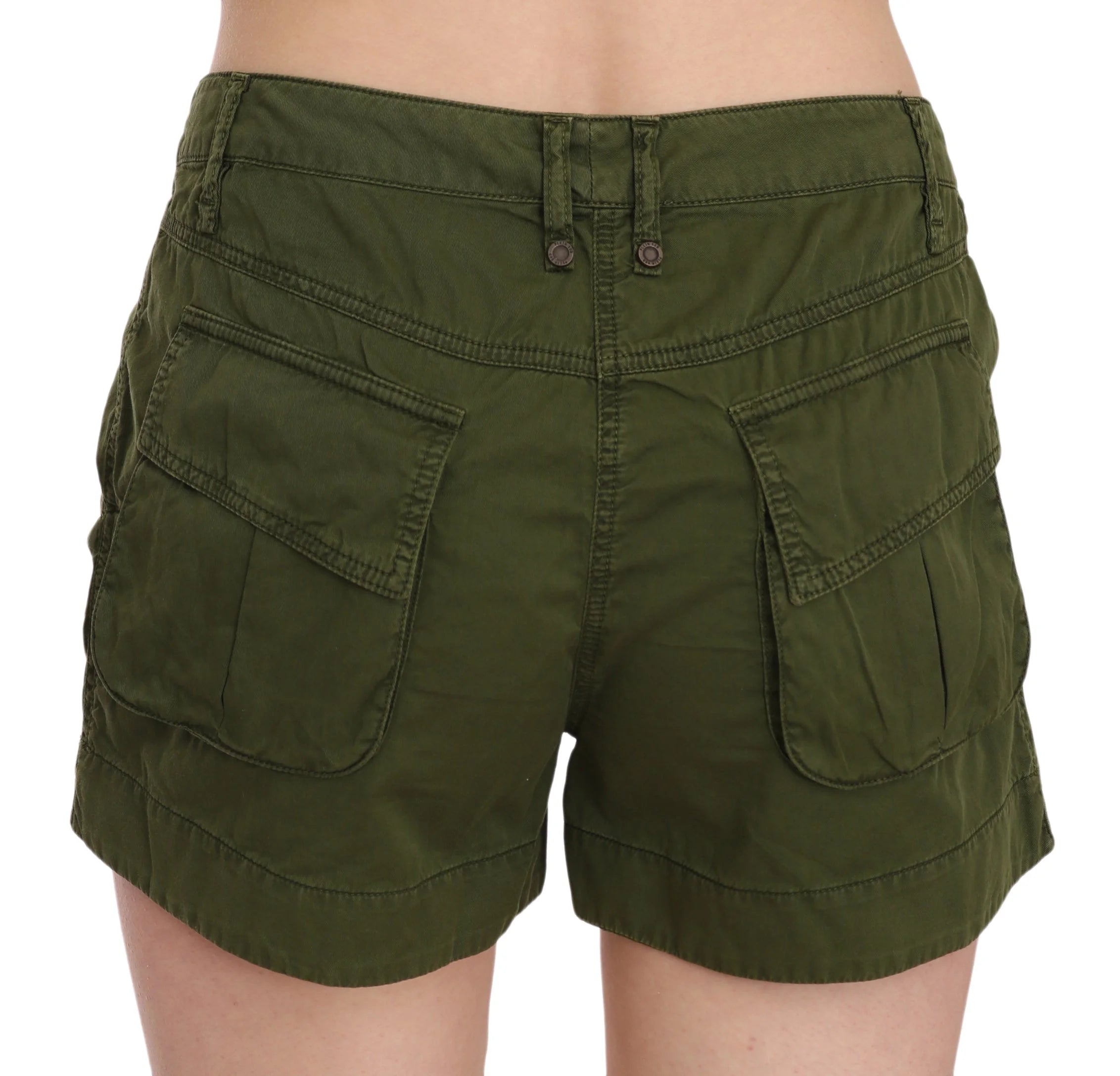 PLEIN SUD Green Mid Waist 100% Cotton Mini Shorts - IT40|S - Short Trousers