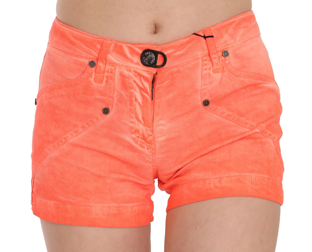 PLEIN SUD Orange Mid Waist Cotton Denim Mini Shorts - Short Trousers