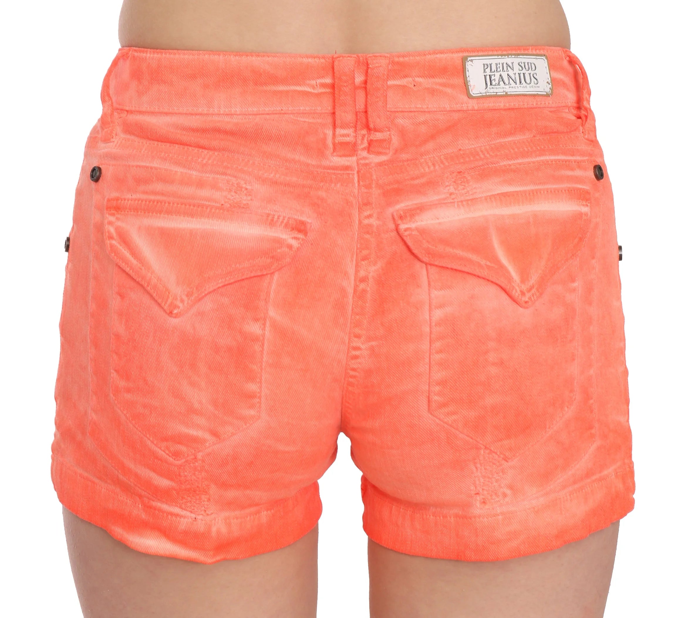 PLEIN SUD Orange Mid Waist Cotton Denim Mini Shorts - Short Trousers