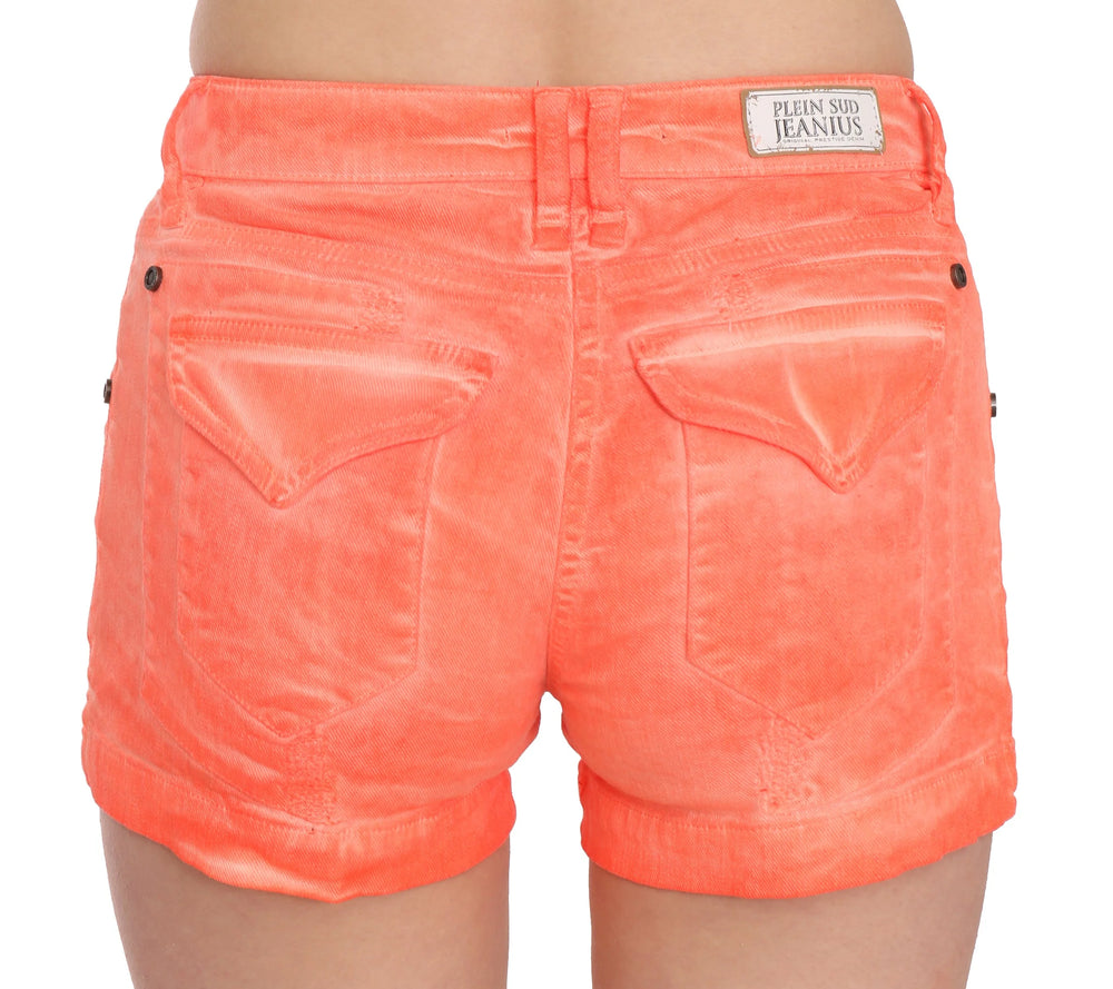 PLEIN SUD Orange Mid Waist Cotton Denim Mini Shorts - Short Trousers