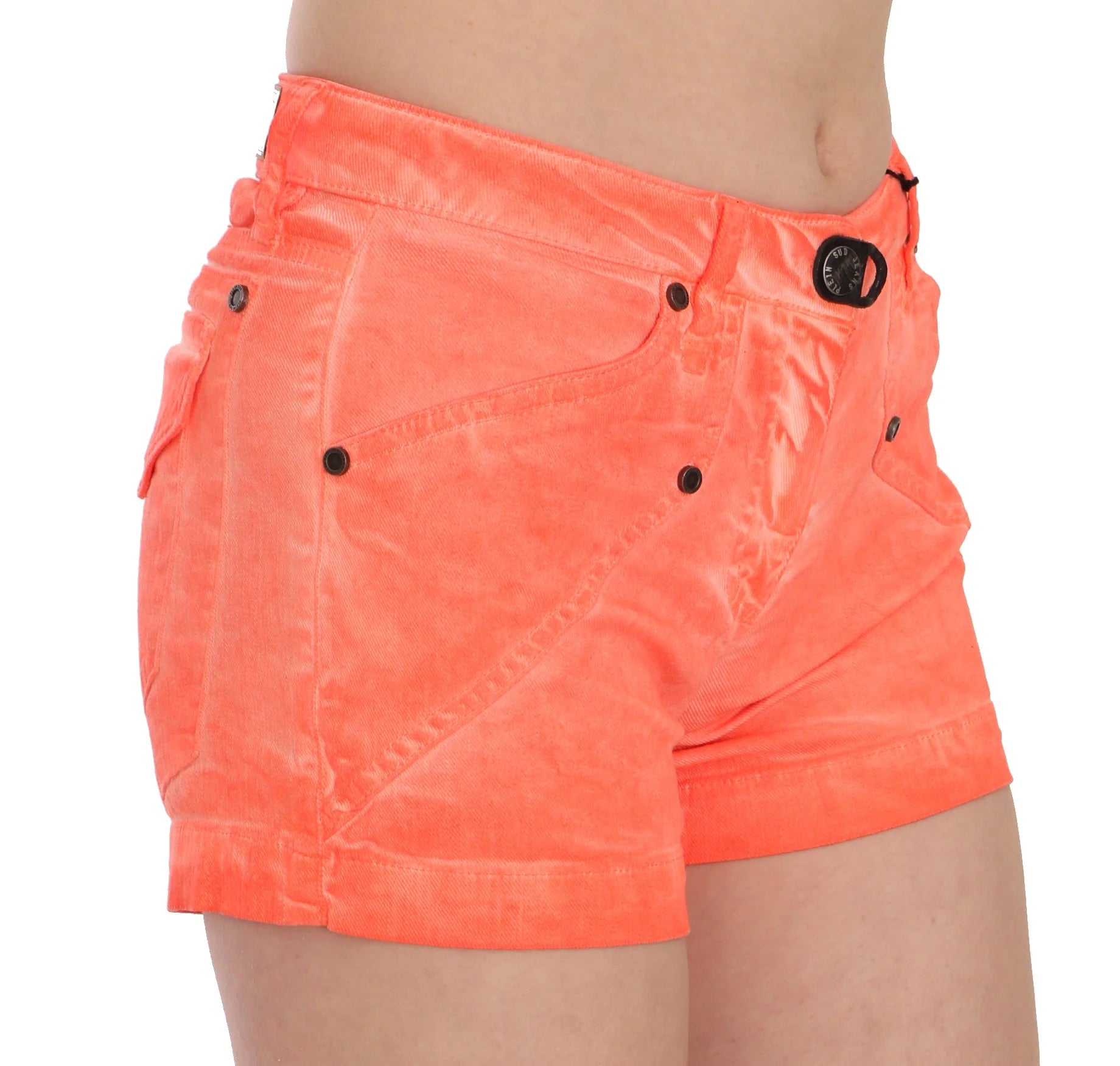 PLEIN SUD Orange Mid Waist Cotton Denim Mini Shorts - Short Trousers