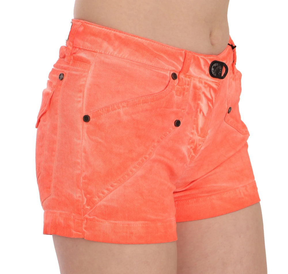 PLEIN SUD Orange Mid Waist Cotton Denim Mini Shorts - Short Trousers