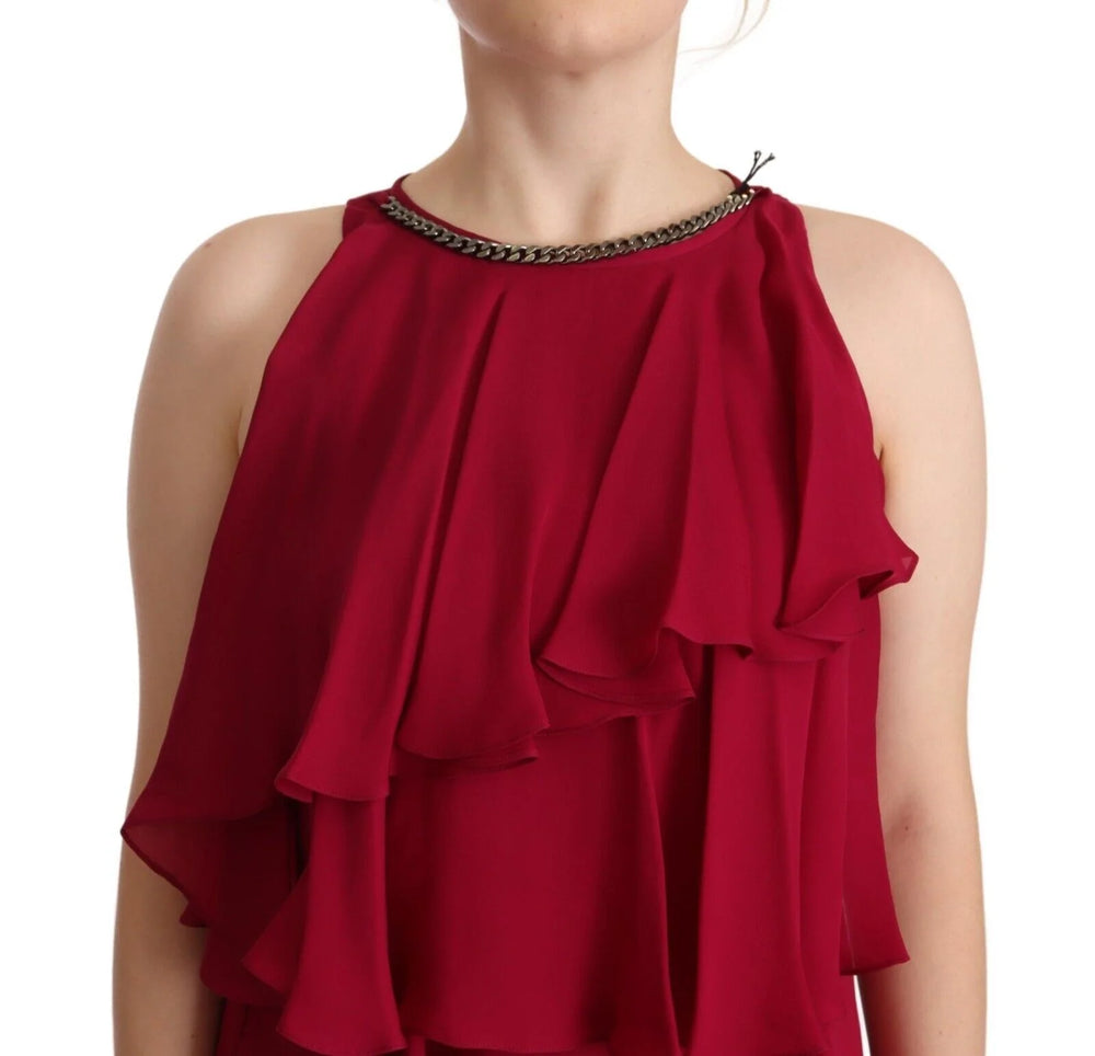 PLEIN SUD Orchid Silk Sleeveless Long Maxi Ruffle Shift Dress - IT44|L - Dresses