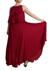 PLEIN SUD Orchid Silk Sleeveless Long Maxi Ruffle Shift Dress - IT44|L - Dresses