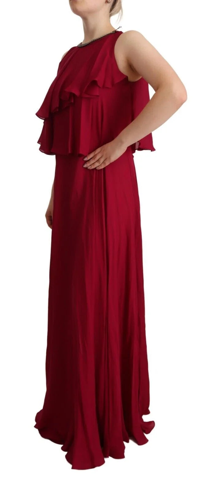 PLEIN SUD Orchid Silk Sleeveless Long Maxi Ruffle Shift Dress - IT44|L - Dresses